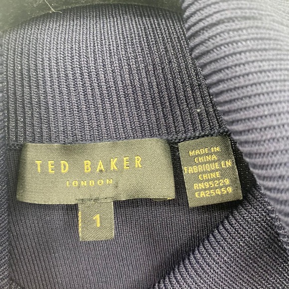 Ted Baker Cindey Sweater Dress Turtleneck Long Sleeve Rib Knit Mini Navy Blue 4 - Picture 6 of 8
